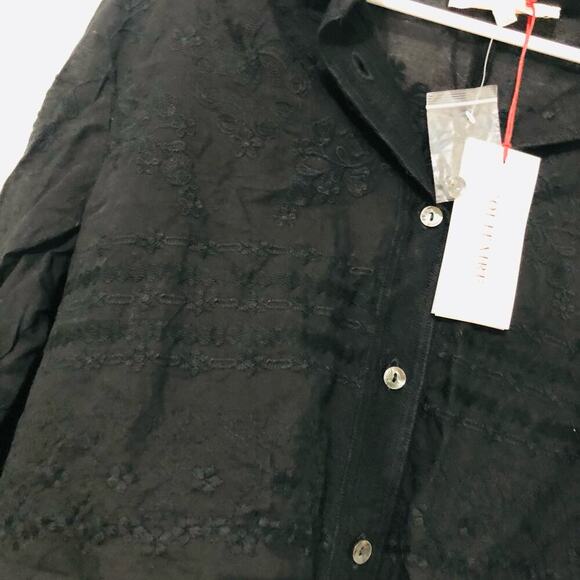 Solitaire Women's Button Up Shirt Embroidered Hi-Low Hem Long Sleeve Black Large - Picture 4 of 10